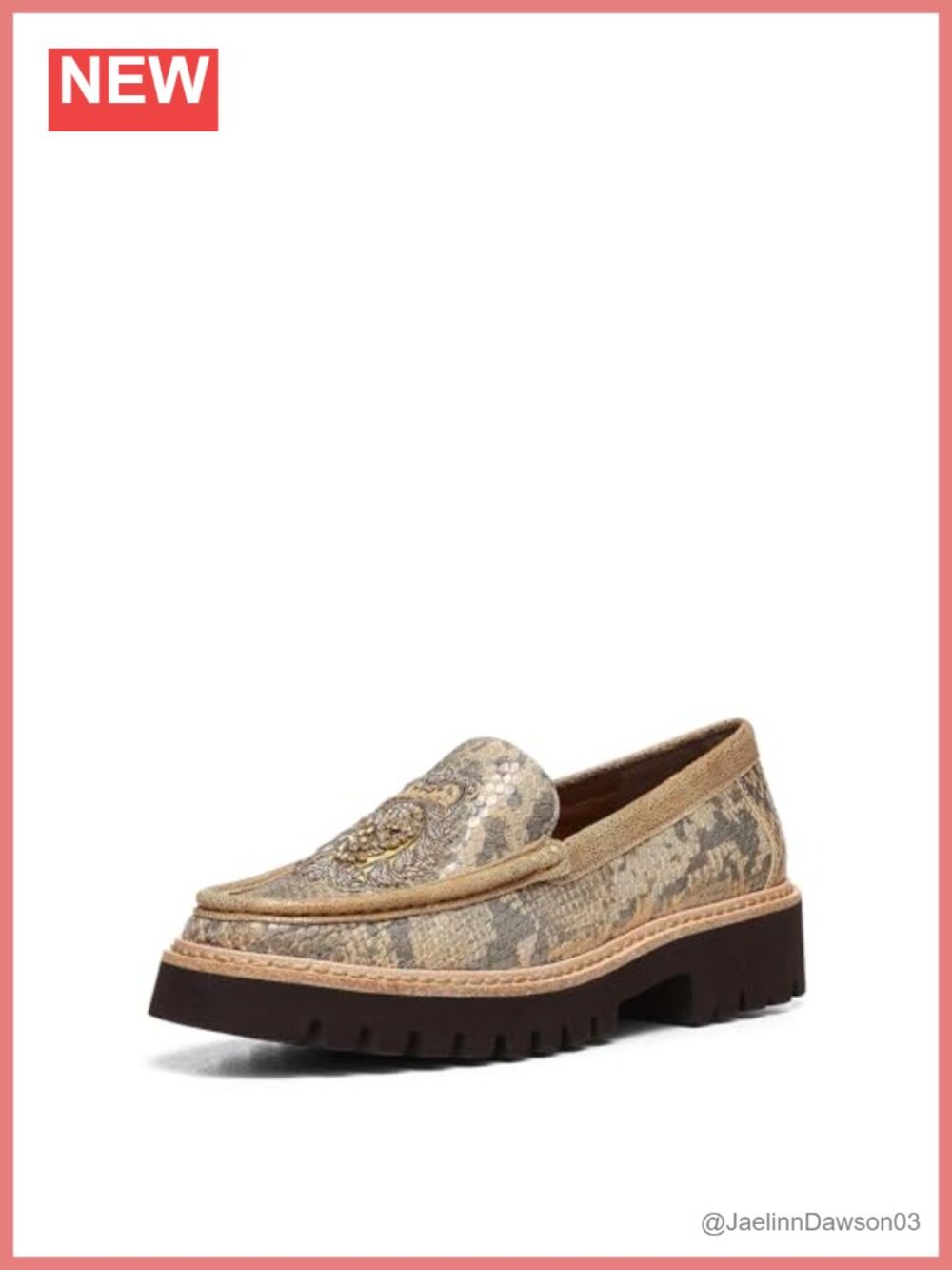 Women's Antique Snake Print Leather Slip-On Loafers Lug Sole Platform